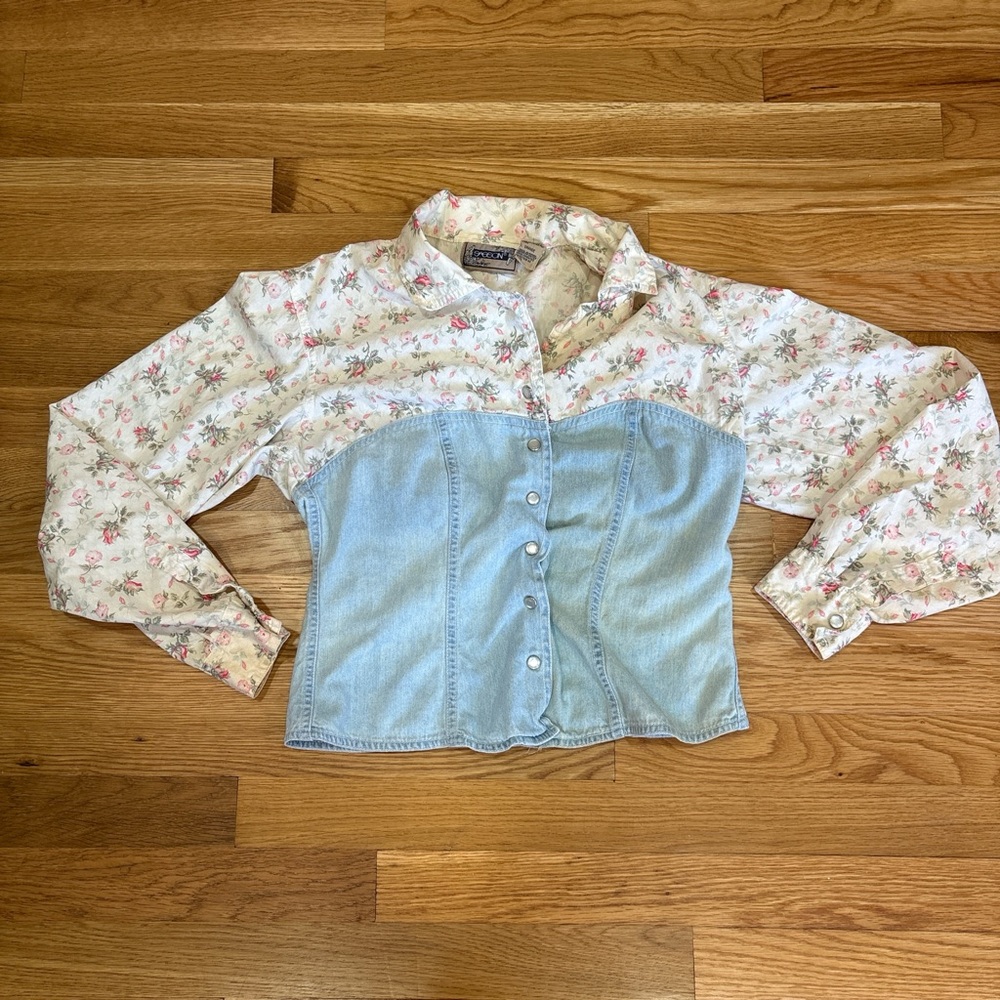 Sasson Jeans Floral and Denim Blouse